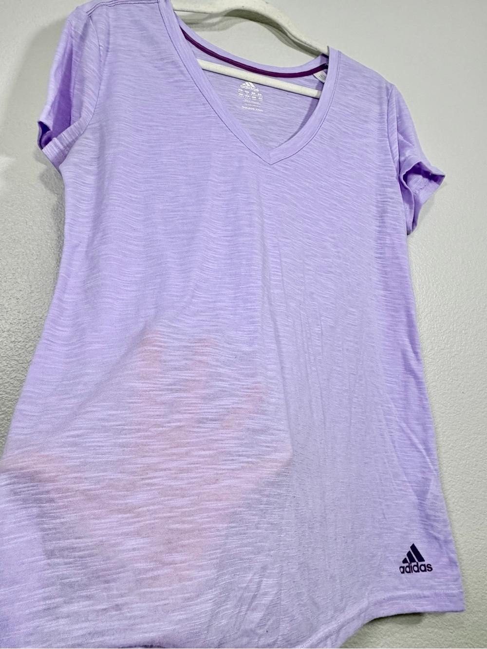 adidas Shirt Short Sleeve Sheer Athletic Top Lavender Purple V-Neck Tee Women M - Picture 5 of 7